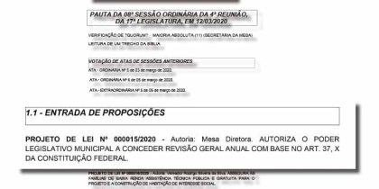 Projeto da mesa diretora está na pauta da Câmara nesta quinta-feira